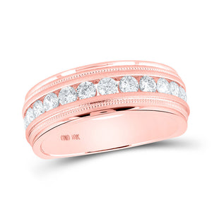 Wedding Collection | 10kt Rose Gold Mens Round Diamond Wedding Single Row Band Ring 1 Cttw | Splendid Jewellery GND