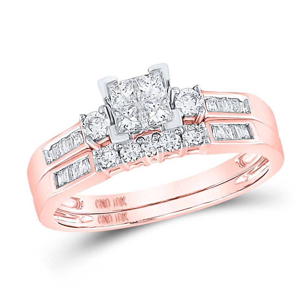 Wedding Collection | 10kt Rose Gold Princess Diamond Bridal Wedding Ring Band Set 1/2 Cttw | Splendid Jewellery GND