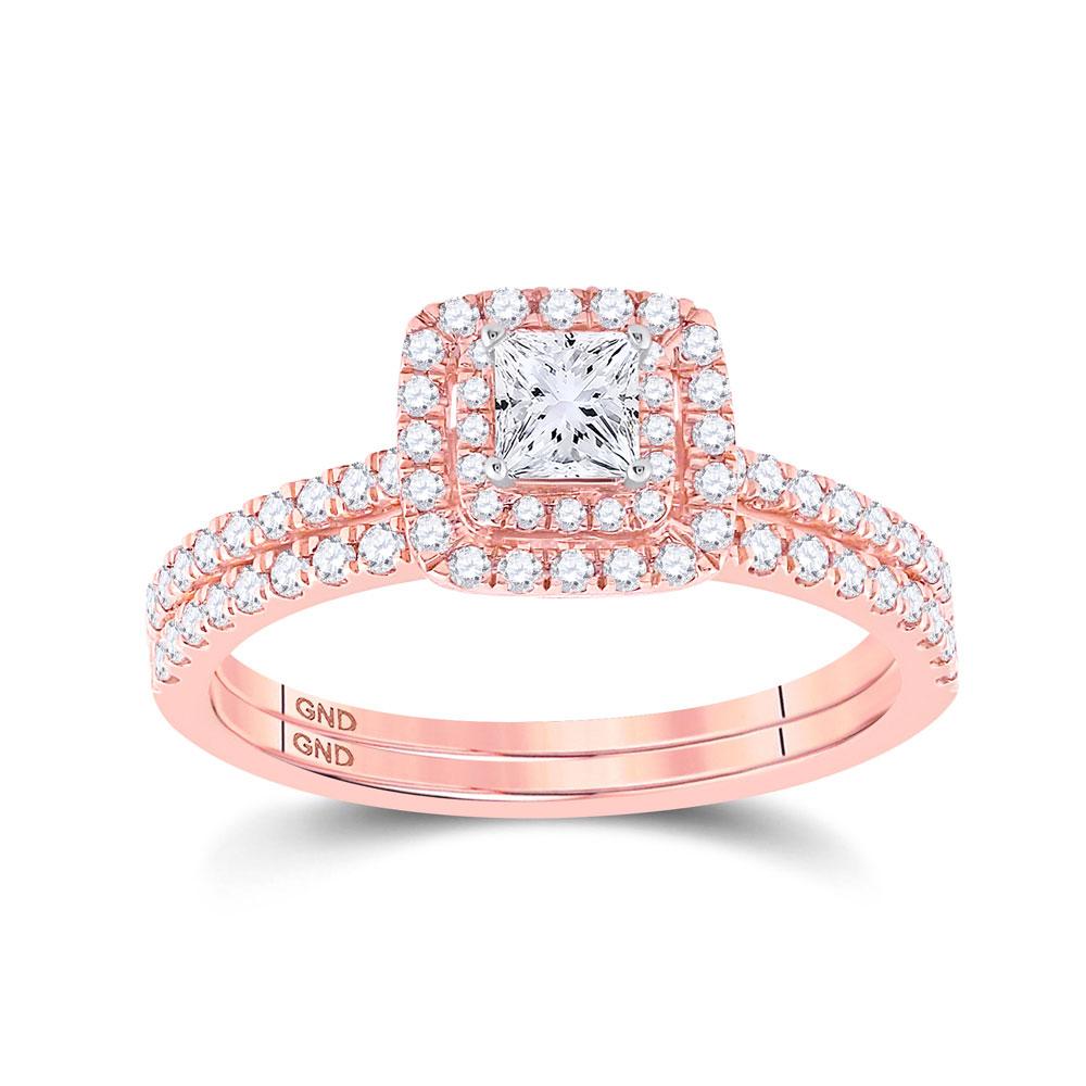 Wedding Collection | 10kt Rose Gold Princess Diamond Bridal Wedding Ring Band Set 3/4 Cttw | Splendid Jewellery GND
