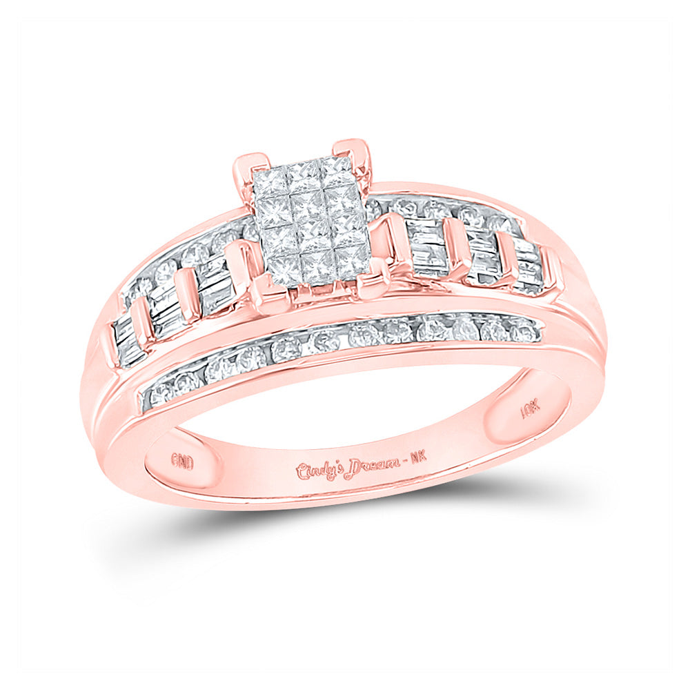 Wedding Collection | 10kt Rose Gold Princess Diamond Cluster Bridal Wedding Engagement Ring 1/2 Cttw | Splendid Jewellery GND