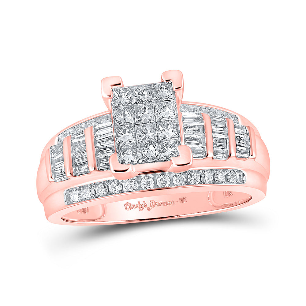 Wedding Collection | 10kt Rose Gold Princess Diamond Cluster Bridal Wedding Engagement Ring 7/8 Cttw | Splendid Jewellery GND