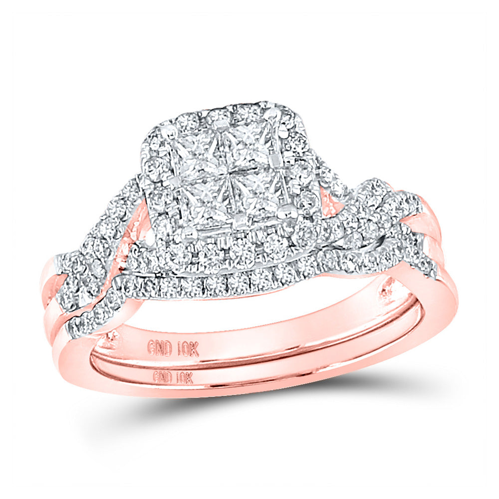 Wedding Collection | 10kt Rose Gold Princess Diamond Square Bridal Wedding Ring Band Set 1 Cttw | Splendid Jewellery GND