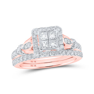 Wedding Collection | 10kt Rose Gold Princess Diamond Square Bridal Wedding Ring Band Set 7/8 Cttw | Splendid Jewellery GND