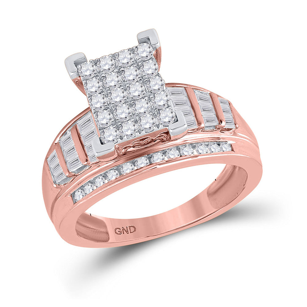 Wedding Collection | 10kt Rose Gold Round Diamond Cluster Bridal Wedding Engagement Ring 1 Cttw | Splendid Jewellery GND
