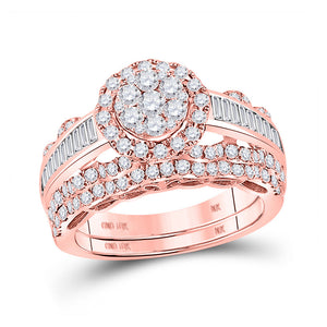 Wedding Collection | 10kt Rose Gold Round Diamond Cluster Bridal Wedding Ring Band Set 1-1/2 Cttw | Splendid Jewellery GND