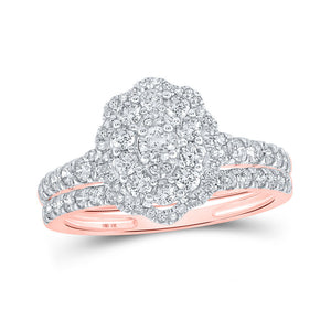 Wedding Collection | 10kt Rose Gold Round Diamond Halo Bridal Wedding Ring Band Set 1 Cttw | Splendid Jewellery GND