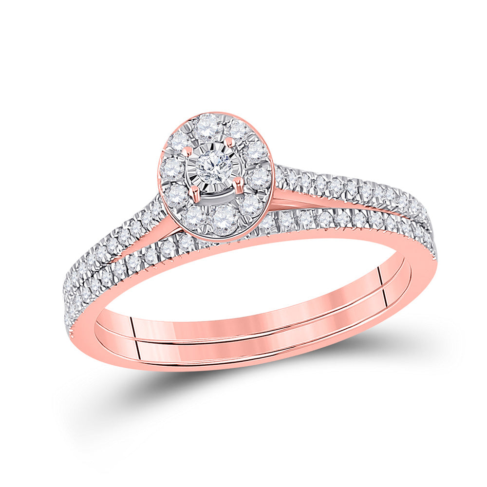 Wedding Collection | 10kt Rose Gold Round Diamond Oval Bridal Wedding Ring Band Set 1/3 Cttw | Splendid Jewellery GND