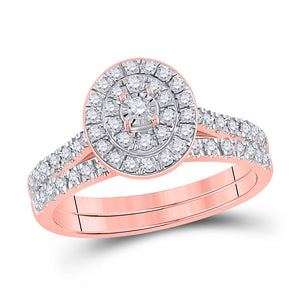 Wedding Collection | 10kt Rose Gold Round Diamond Oval Halo Bridal Wedding Ring Band Set 1/2 Cttw | Splendid Jewellery GND