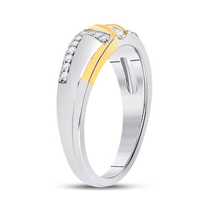 Wedding Collection | 10kt Two-tone Gold Mens Round Diamond 3-stone Wedding Ring 1/2 Cttw | Splendid Jewellery GND