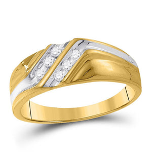 Wedding Collection | 10kt Two-tone Gold Mens Round Diamond Wedding Band Ring 1/8 Cttw | Splendid Jewellery GND