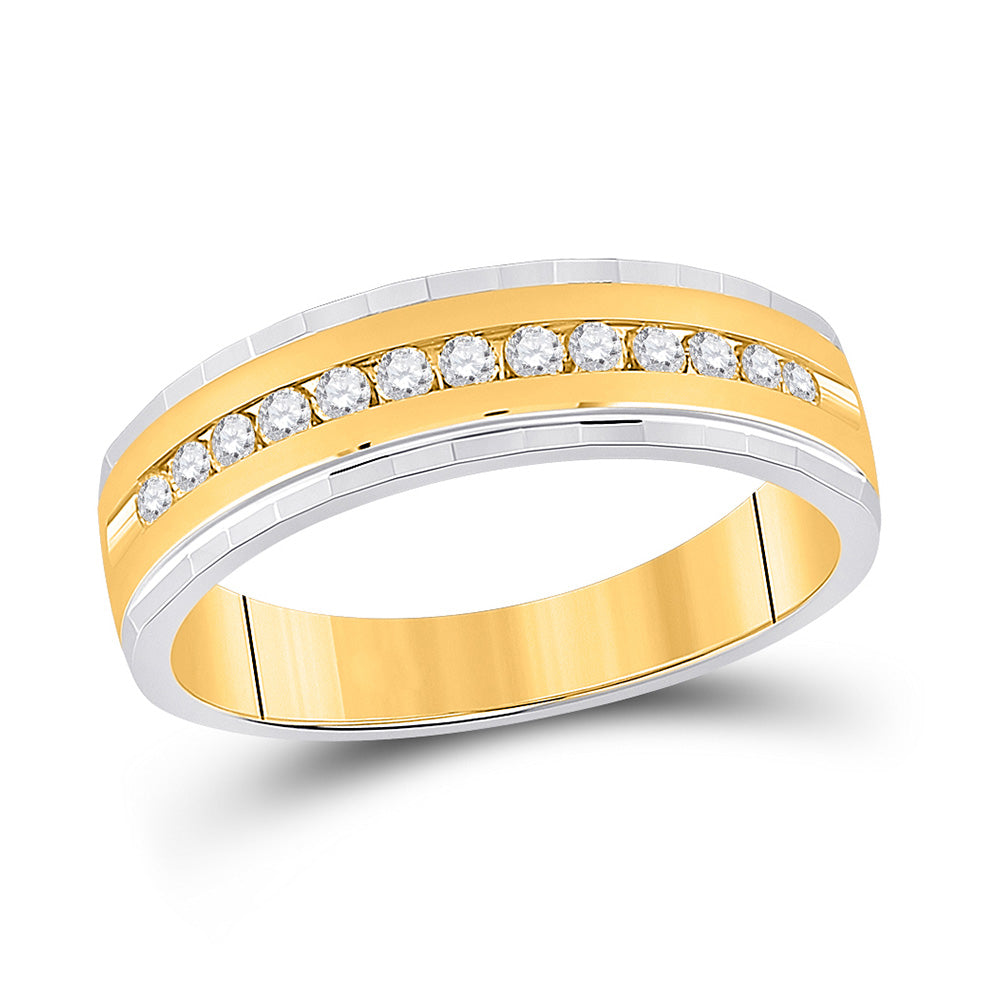 Wedding Collection | 10kt Two-tone Gold Mens Round Diamond Wedding Single Row Band Ring 1/3 Cttw | Splendid Jewellery GND