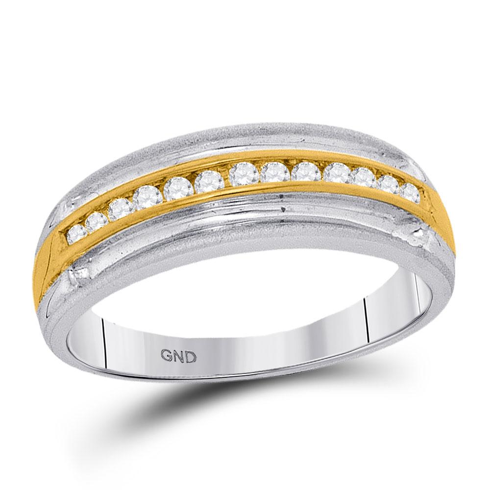 Wedding Collection | 10kt Two-tone White Gold Mens Round Diamond Wedding Anniversary Band Ring 1/4 Cttw | Splendid Jewellery GND
