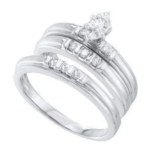 Wedding Collection | 10kt White Gold His Hers Marquise Diamond Solitaire Matching Wedding Set 1/4 Cttw | Splendid Jewellery GND