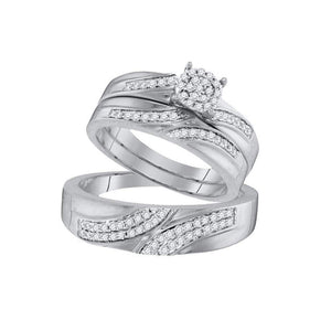 Wedding Collection | 10kt White Gold His Hers Round Diamond Cluster Matching Wedding Set 1/2 Cttw | Splendid Jewellery GND