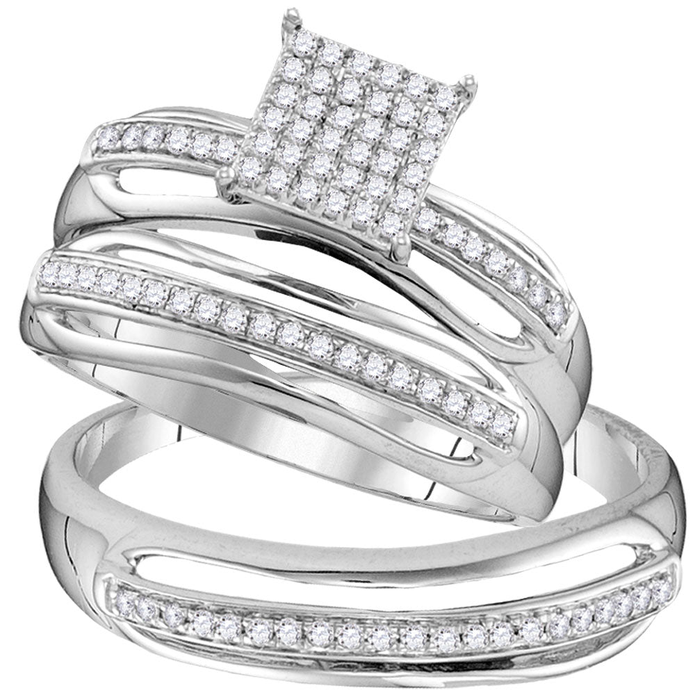 Wedding Collection | 10kt White Gold His Hers Round Diamond Cluster Matching Wedding Set 1/3 Cttw | Splendid Jewellery GND