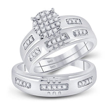 Load image into Gallery viewer, Sparkling Love: 10kt White Gold His Hers Round Diamond Cluster Wedding Set - Alternate view 1 from Splendid Jewellery