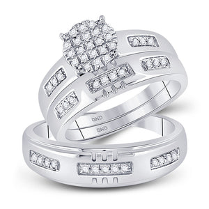 Wedding Collection | 10kt White Gold His Hers Round Diamond Cluster Matching Wedding Set 1/3 Cttw | Splendid Jewellery GND