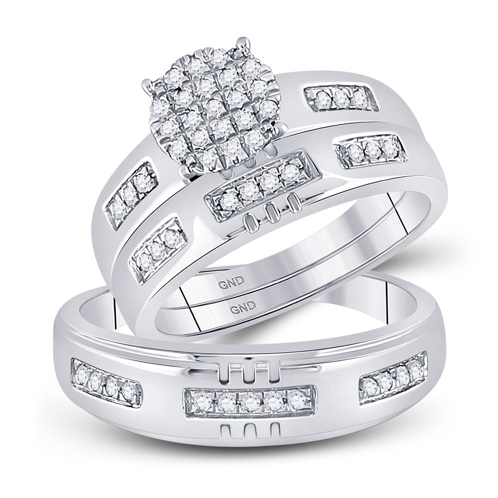 Wedding Collection | 10kt White Gold His Hers Round Diamond Cluster Matching Wedding Set 1/3 Cttw | Splendid Jewellery GND