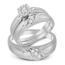 Load image into Gallery viewer, Eternal Love 10kt White Gold His Hers Round Diamond Cluster Matching Wedding Set 1/4 Cttw - Alternate view 1 from Splendid Jewellery