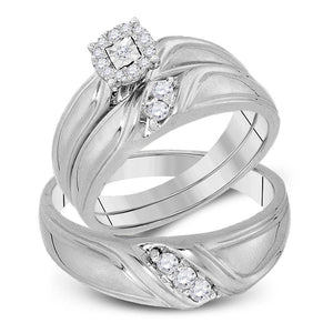 Wedding Collection | 10kt White Gold His Hers Round Diamond Cluster Matching Wedding Set 1/4 Cttw | Splendid Jewellery GND