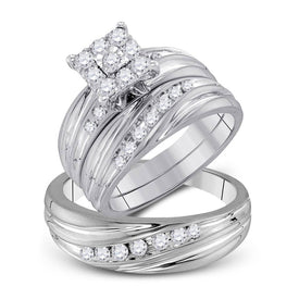 Eternal Love 10kt White Gold His Hers Round Diamond Cluster Wedding Set - Alternate view 1 from Splendid Jewellery
