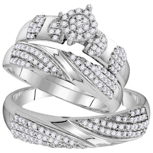 Wedding Collection | 10kt White Gold His Hers Round Diamond Cluster Matching Wedding Set 3/4 Cttw | Splendid Jewellery GND