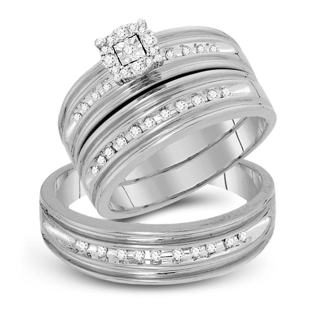 Wedding Collection | 10kt White Gold His Hers Round Diamond Halo Matching Wedding Set 1/3 Cttw | Splendid Jewellery GND