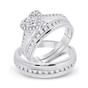 Wedding Collection | 10kt White Gold His Hers Round Diamond Heart Matching Wedding Set 1 Cttw | Splendid Jewellery GND