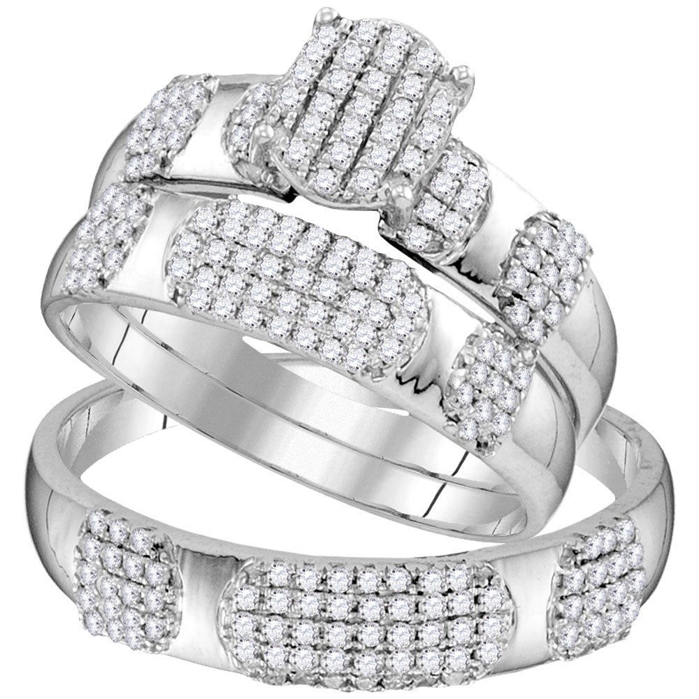 Wedding Collection | 10kt White Gold His Hers Round Diamond Oval Matching Wedding Set 3/4 Cttw | Splendid Jewellery GND