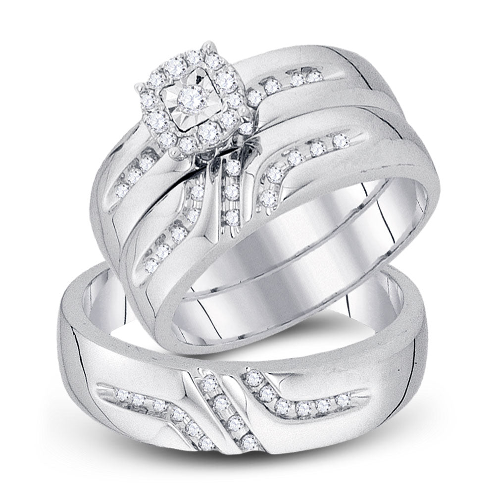 Wedding Collection | 10kt White Gold His Hers Round Diamond Solitaire Matching Wedding Set 1/3 Cttw | Splendid Jewellery GND