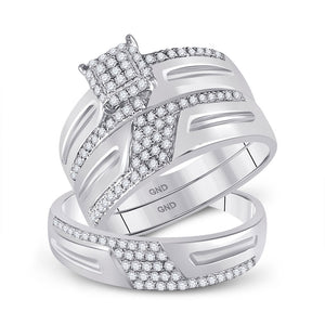 Wedding Collection | 10kt White Gold His Hers Round Diamond Square Matching Wedding Set 1/2 Cttw | Splendid Jewellery GND