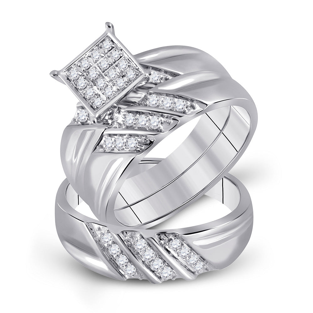 Wedding Collection | 10kt White Gold His Hers Round Diamond Square Matching Wedding Set 1/3 Cttw | Splendid Jewellery GND