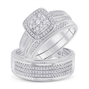 Wedding Collection | 10kt White Gold His Hers Round Diamond Square Matching Wedding Set 5/8 Cttw | Splendid Jewellery GND