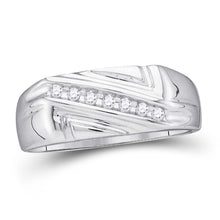 Load image into Gallery viewer, Elegant Reflections 10kt White Gold Mens Diagonal Row Diamond Wedding Band Ring 1/8 Cttw Top View from Splendid Jewellery