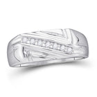 Elegant Reflections 10kt White Gold Mens Diagonal Row Diamond Wedding Band Ring 1/8 Cttw Top View from Splendid Jewellery