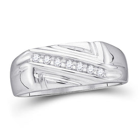 Elegant Reflections 10kt White Gold Mens Diagonal Row Diamond Wedding Band Ring 1/8 Cttw Top View from Splendid Jewellery