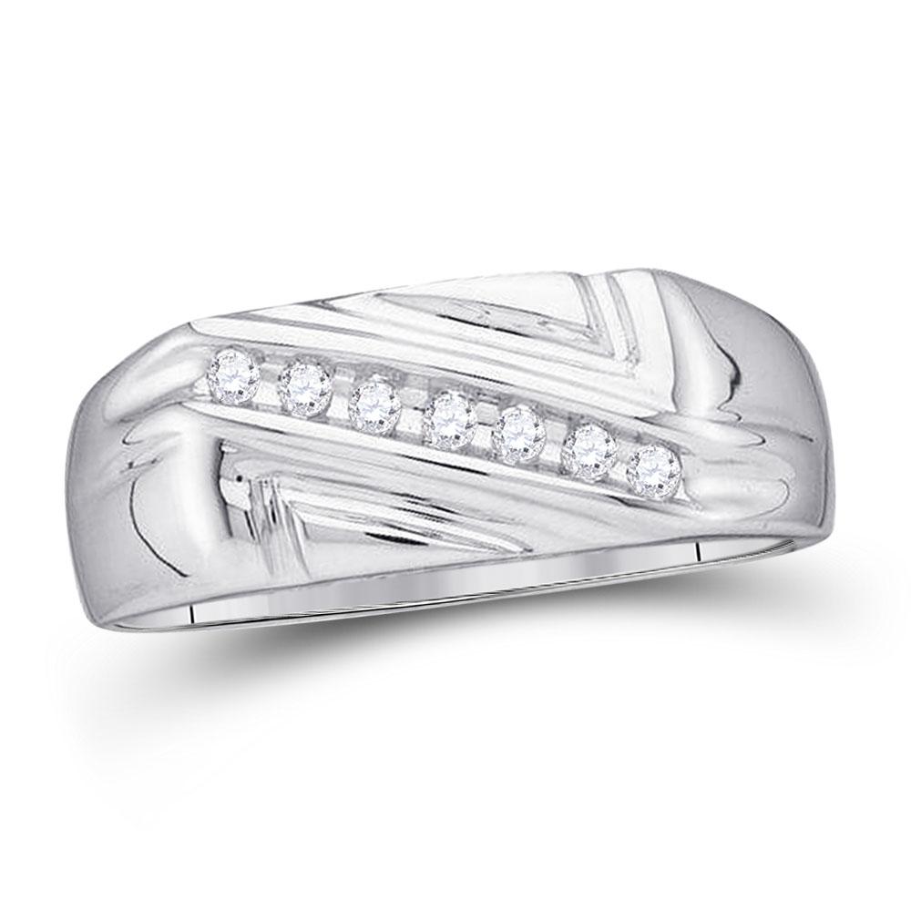 Wedding Collection | 10kt White Gold Mens Round Diamond Diagonal Row Wedding Band Ring 1/8 Cttw | Splendid Jewellery GND