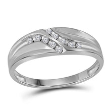 Load image into Gallery viewer, Eternal Brilliance: 10kt White Gold Mens Round Diamond Double Row Slender Wedding Band 1/8 Cttw - Alternate view 1 from Splendid Jewellery