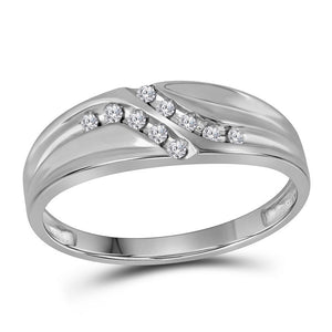 Wedding Collection | 10kt White Gold Mens Round Diamond Double Row Slender Wedding Band 1/8 Cttw | Splendid Jewellery GND