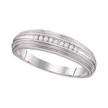 Load image into Gallery viewer, Sophisticated Brilliance: 10kt White Gold Men&#39;s Diamond Ridge Wedding Band Top View from Splendid Jewellery