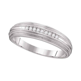 Sophisticated Brilliance: 10kt White Gold Men's Diamond Ridge Wedding Band Top View from Splendid Jewellery