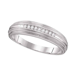 Wedding Collection | 10kt White Gold Mens Round Diamond Ridged Edges Wedding Anniversary Band Ring 1/10 Cttw | Splendid Jewellery GND