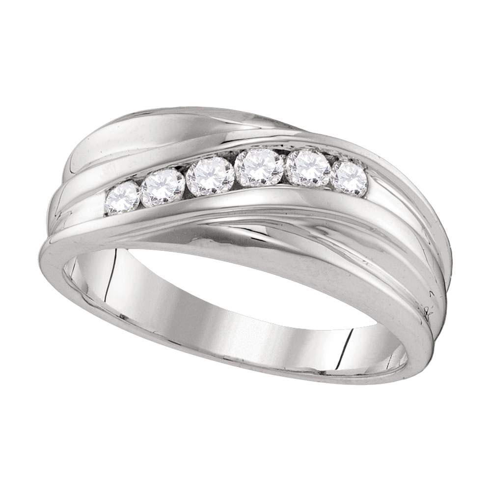 Wedding Collection | 10kt White Gold Mens Round Diamond Wedding Band Ring 1/3 Cttw | Splendid Jewellery GND