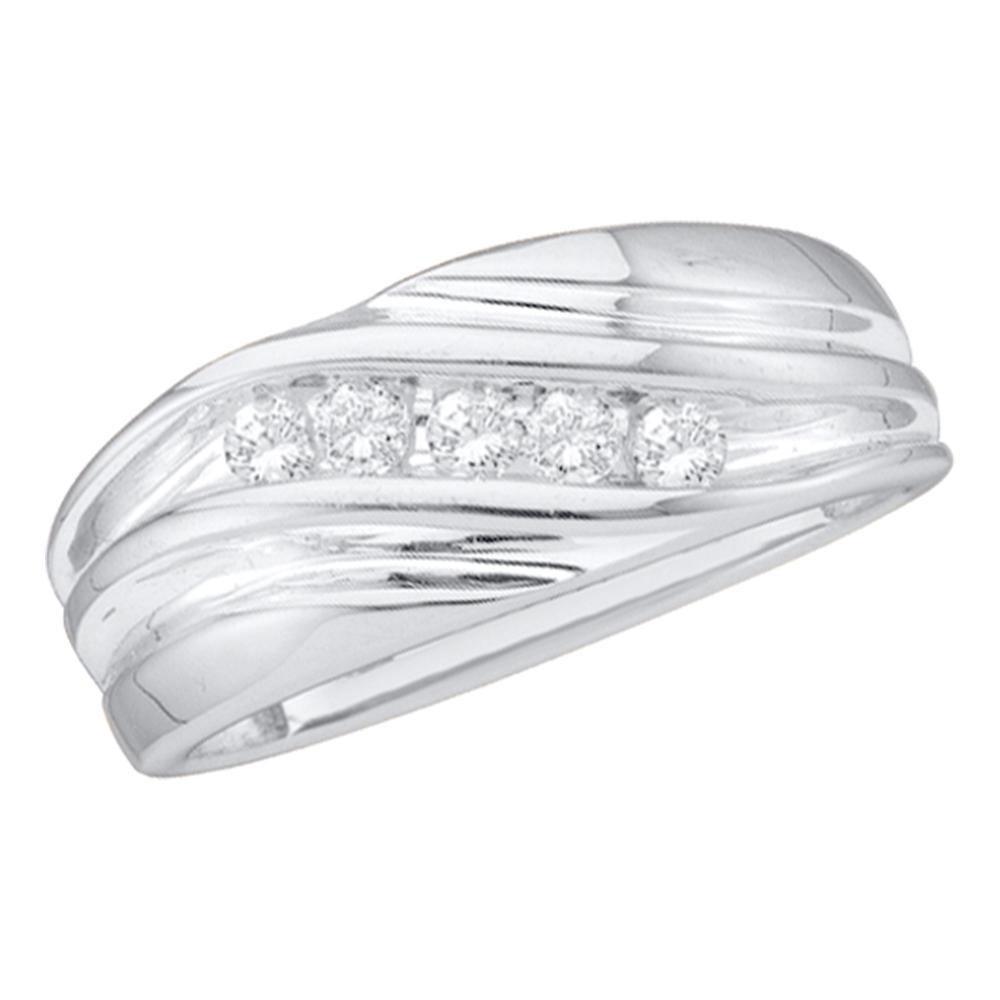 Wedding Collection | 10kt White Gold Mens Round Diamond Wedding Band Ring 1/4 Cttw | Splendid Jewellery GND