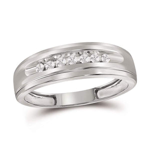 Wedding Collection | 10kt White Gold Mens Round Diamond Wedding Band Ring 1/6 Cttw | Splendid Jewellery GND