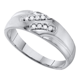 Eternity's Embrace: 10kt White Gold Men's Round Diamond Wedding Band Ring 1/8 Cttw Top View from Splendid Jewellery