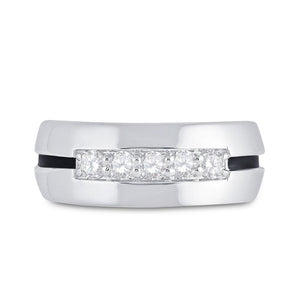 Wedding Collection | 10kt White Gold Mens Round Diamond Wedding Black Groove Band Ring 1/2 Cttw | Splendid Jewellery GND