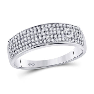 Wedding Collection | 10kt White Gold Mens Round Diamond Wedding Pave Band Ring 3/8 Cttw | Splendid Jewellery GND