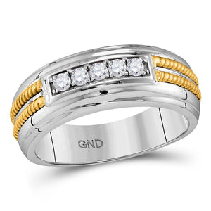 Wedding Collection | 10kt White Gold Mens Round Pave-set Diamond Double Rope Wedding Band 1/4 Cttw | Splendid Jewellery GND