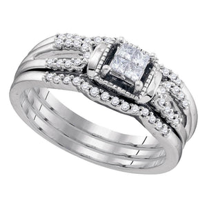 Wedding Collection | 10kt White Gold Princess Diamond 3-Piece Bridal Wedding Ring Band Set 1/4 Cttw | Splendid Jewellery GND